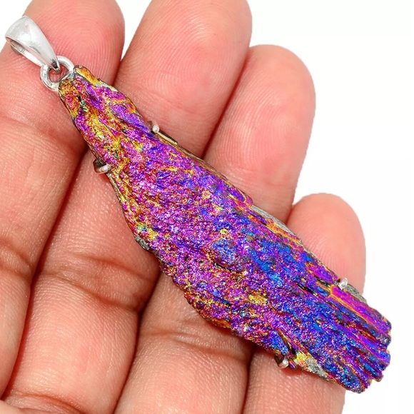 Rainbow Aura Kyanite silver pendants - Picture 2 of 5